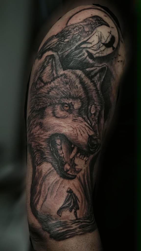 Wolf and raven realism sleeve