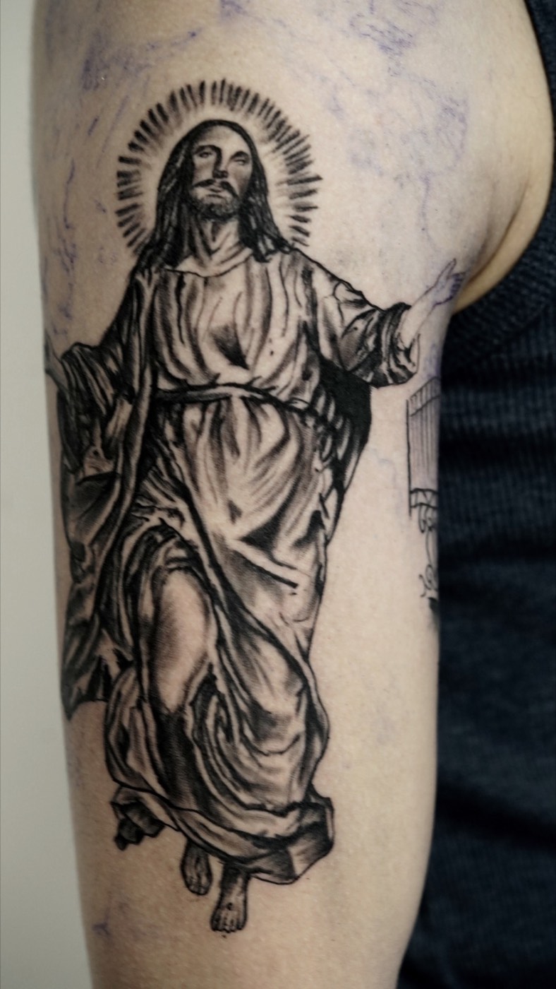 Ascending Christ tattoo — OG Tatoo, Enschede